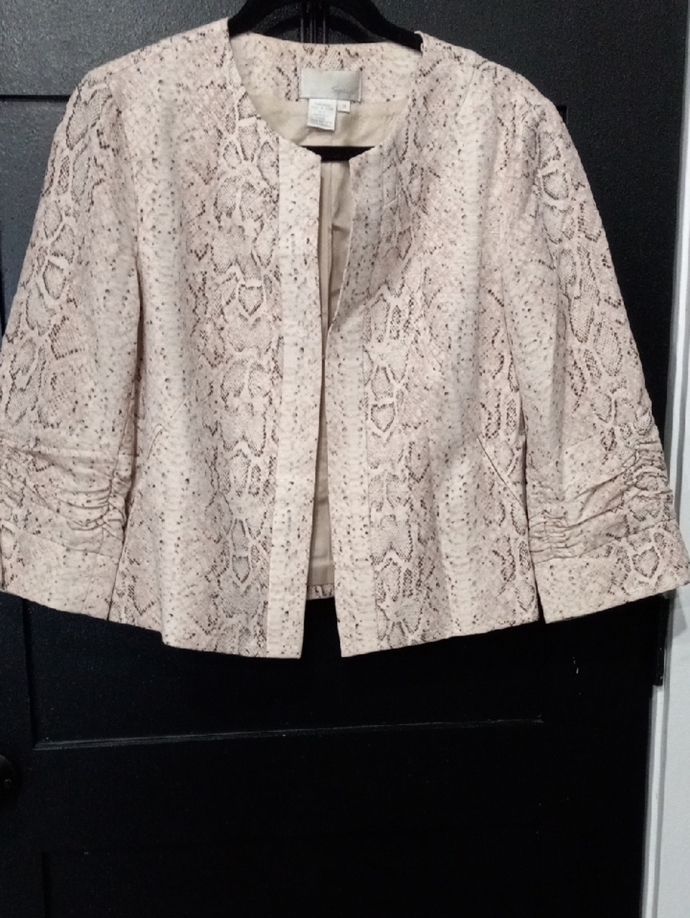 Spiegel Ivory Silk Blazer Snakeskin Print 3/4 Sleeve Women's Sz 8